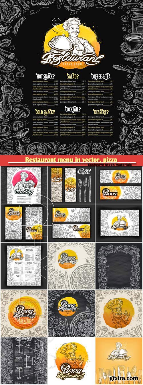 Vector restaurant brochure, menu cafe template with hand-drawn graphic