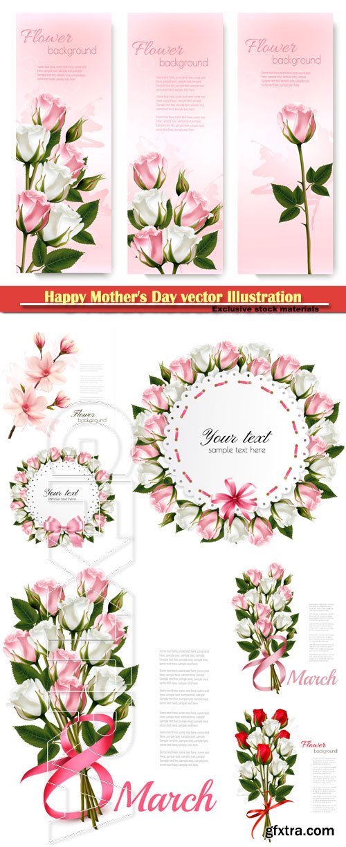 8 March, flowers vector, rose magnolia