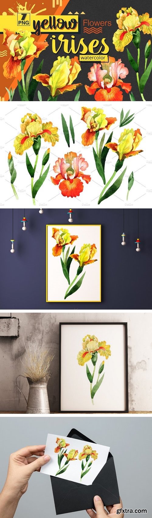 CM - Yellow irises watercolor PNG clipart 1539921