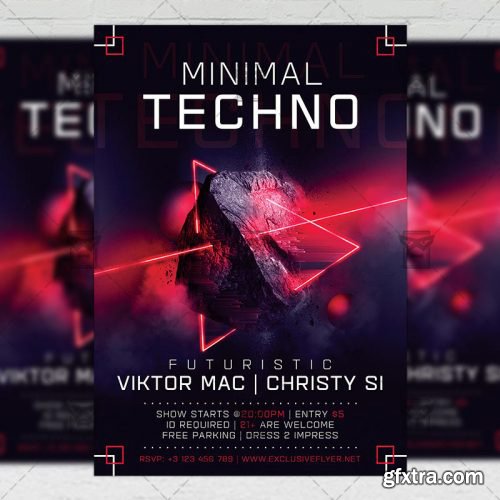 Minimal Techno – Club A5 Flyer Template