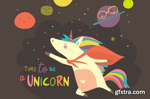 Magic cute unicorn in cartoon style.