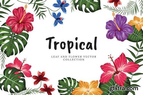 Tropical Flowers And Leaves Collection