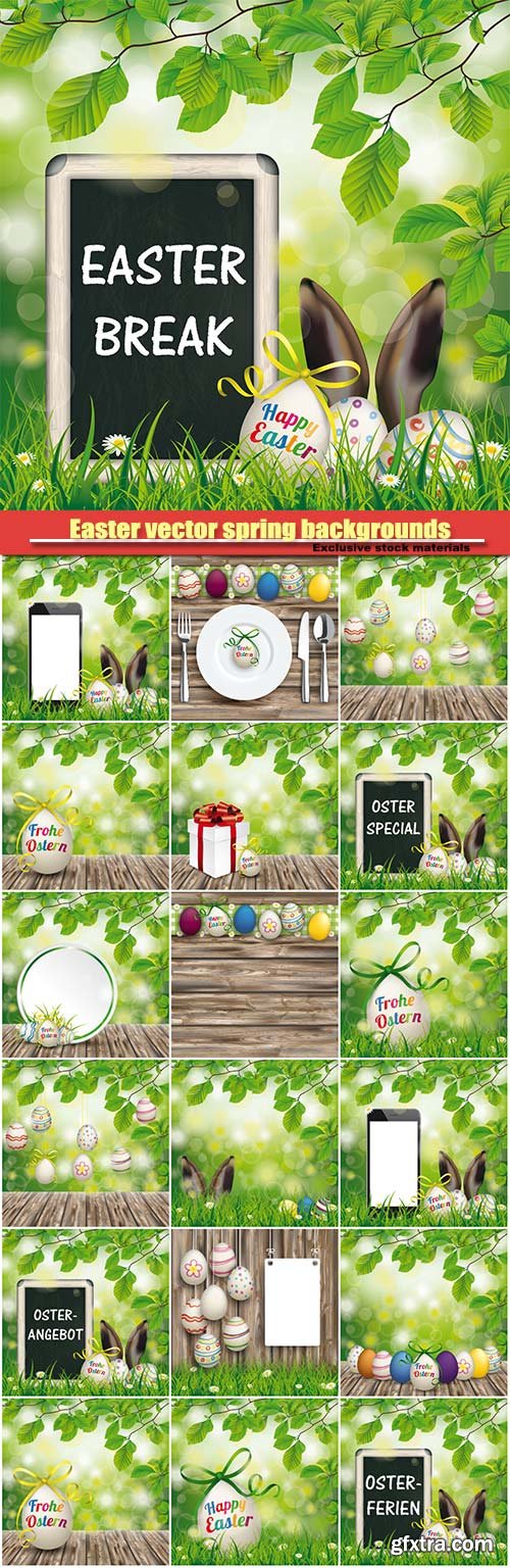 Easter vector spring backgrounds with a rabbit and Easter eggs