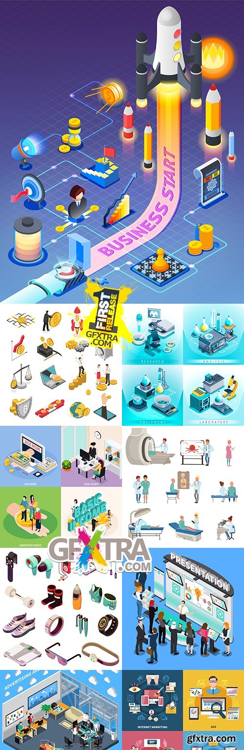 Modern business big collection illustrations and elements design 34