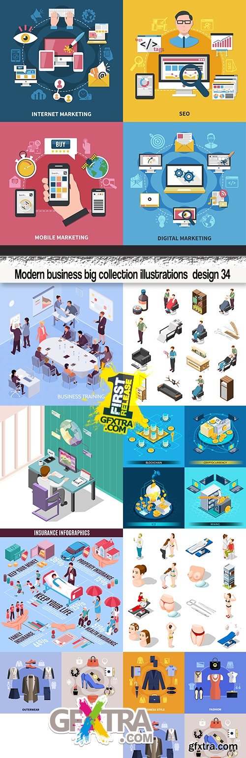 Modern business big collection illustrations and elements design 34