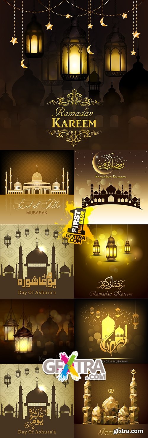 Ramadan Kareem greeting card collection illustrations