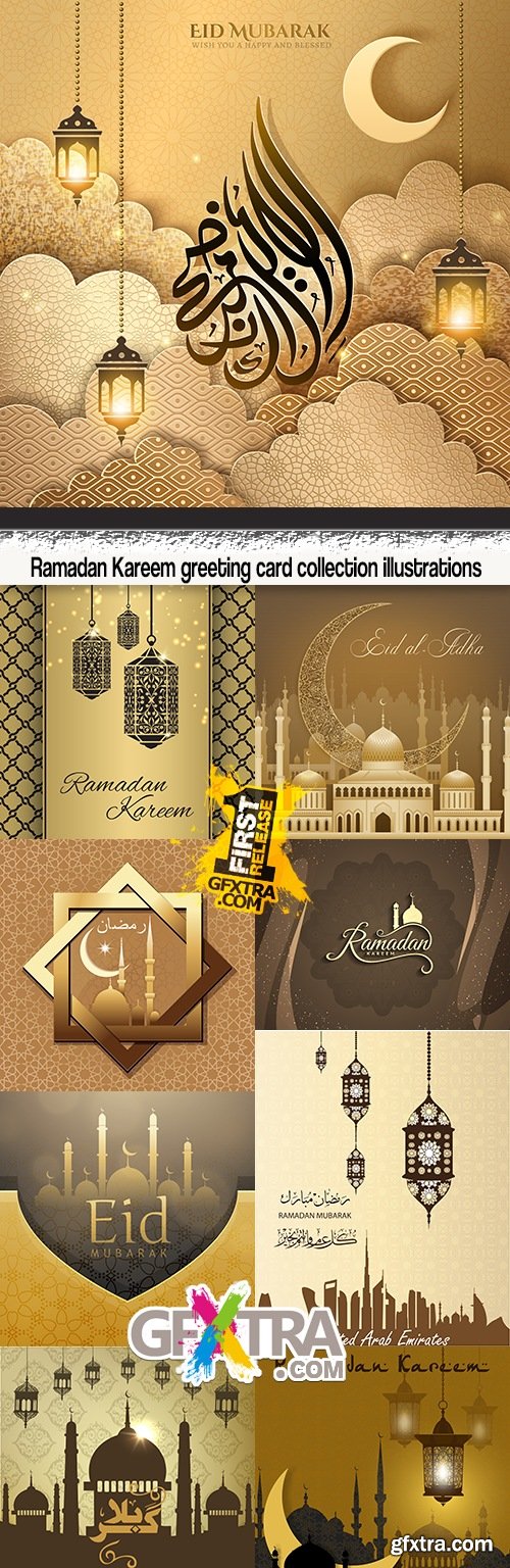 Ramadan Kareem greeting card collection illustrations