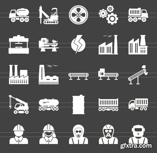 50 Industrial Process Glyph Inverted Icons