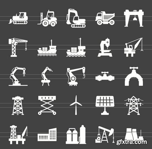 50 Industrial Process Glyph Inverted Icons