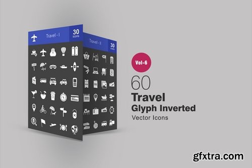 60 Travel Glyph Inverted Icons