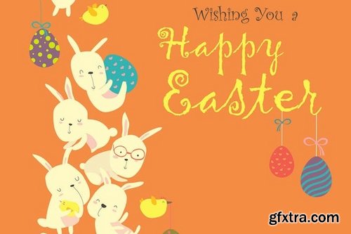 Easter bunnies and Easter chicken with  easter egg Vector illustration