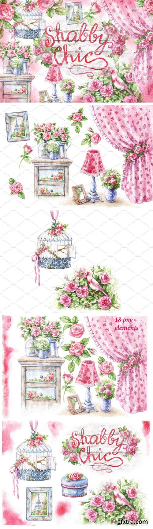 CM - Watercolor Shabby Style Decor Items 2300926