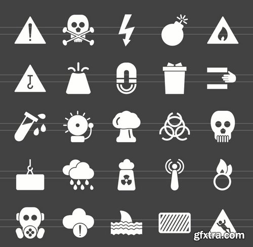 50 Warning & Caution Glyph Inverted Icons