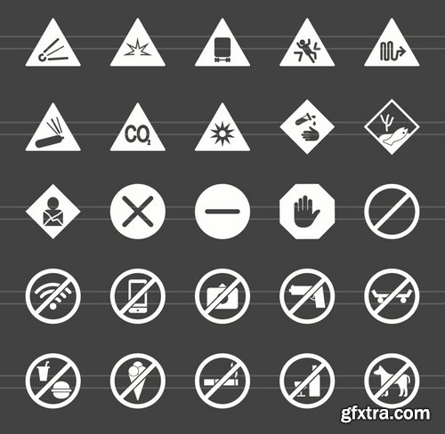 50 Warning & Caution Glyph Inverted Icons