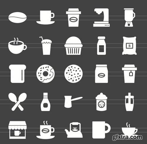 50 Coffee Shop Glyph Inverted Icons