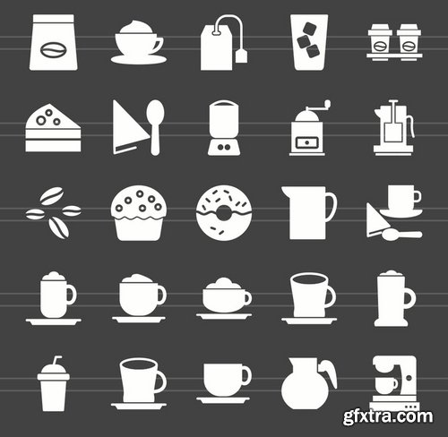 50 Coffee Shop Glyph Inverted Icons