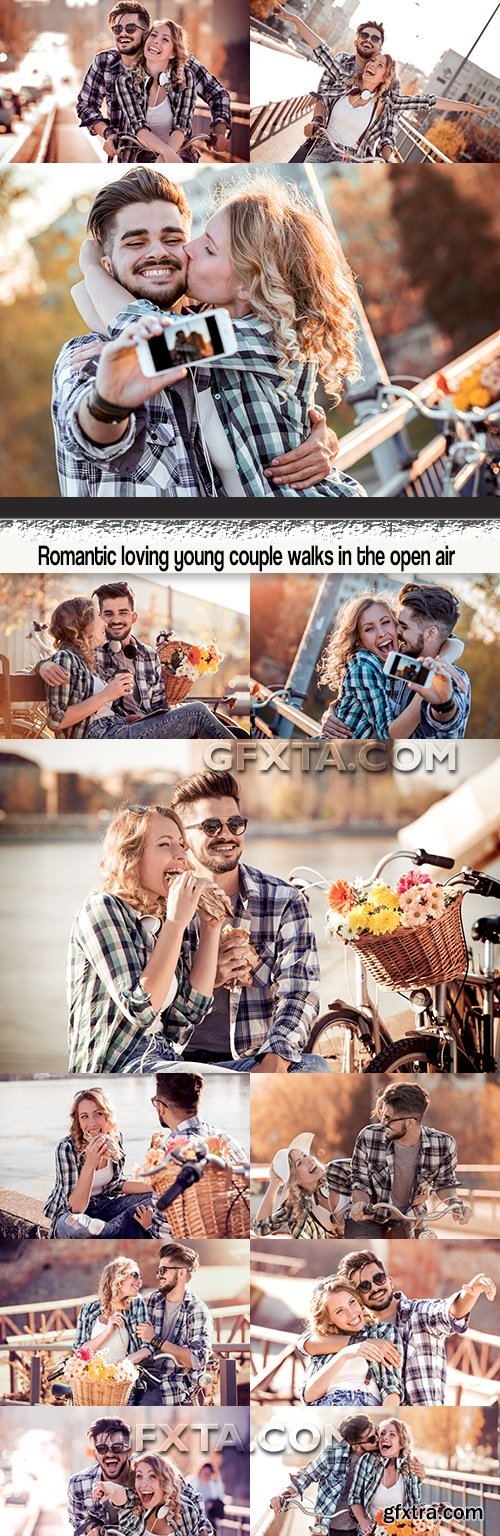 Romantic loving young couple walks in the open air