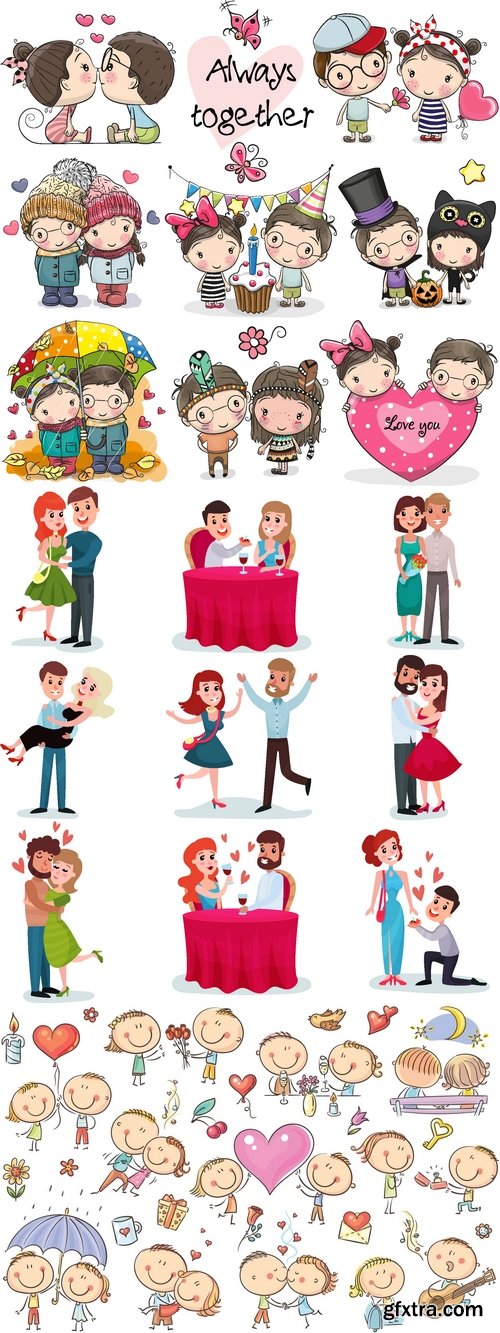 Vectors - Cartoon Love Couples Set