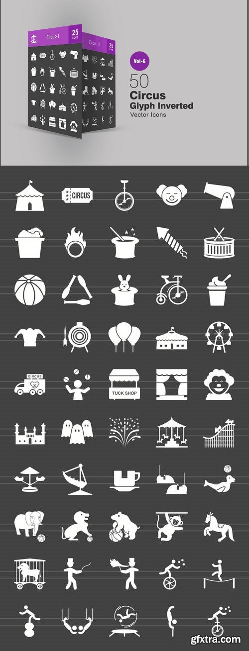 50 Circus Glyph Inverted Icons