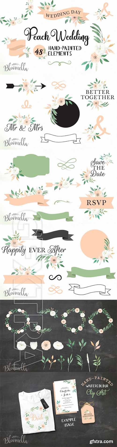 CreativeMarket - Peach Floral Wedding Flower Kit 2348462