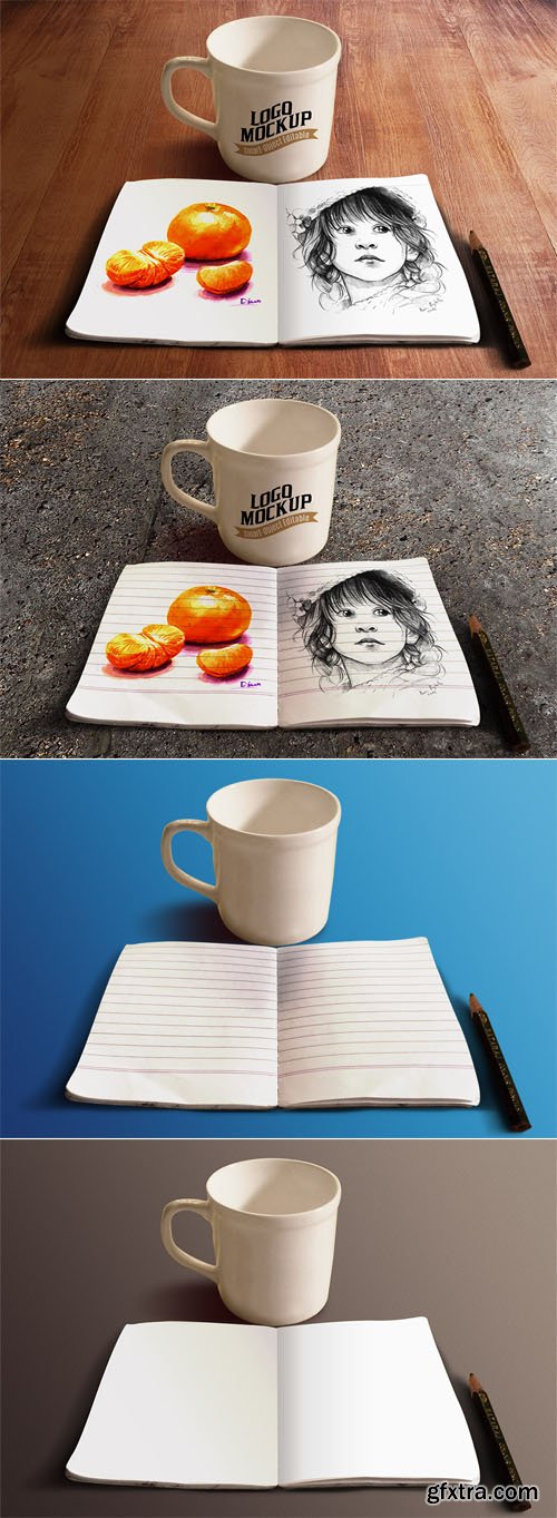 Sketchbook & Coffee Cup PSD Mockups