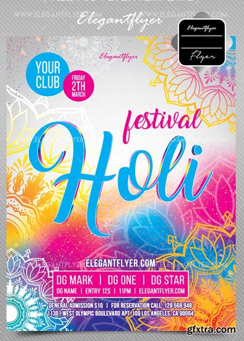 Holi Festival V5 2018 Flyer PSD Template + Facebook Cover