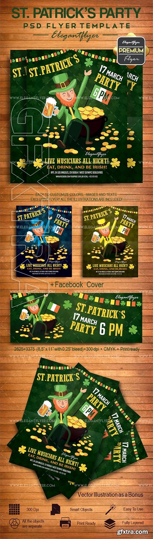 St Patricks Party – Flyer PSD Template + Facebook Cover