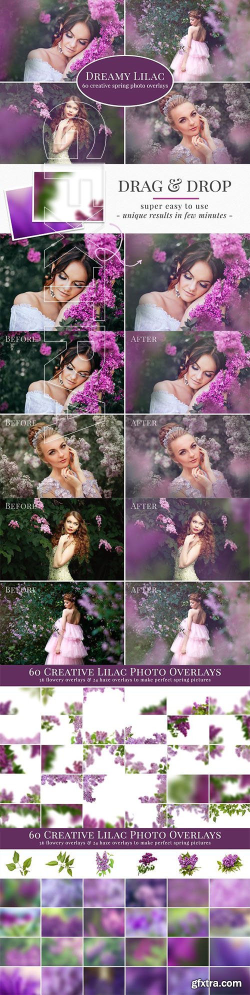 CreativeMarket - Dreamy Lilac photo overlays 2348731