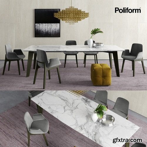 Poliform Howard Table and Ventura Chairs 3d Models