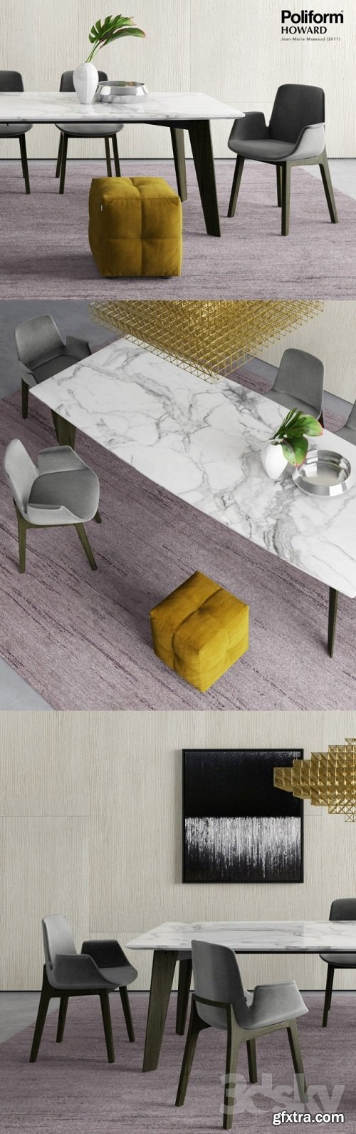 Poliform Howard Table and Ventura Chairs 3d Models