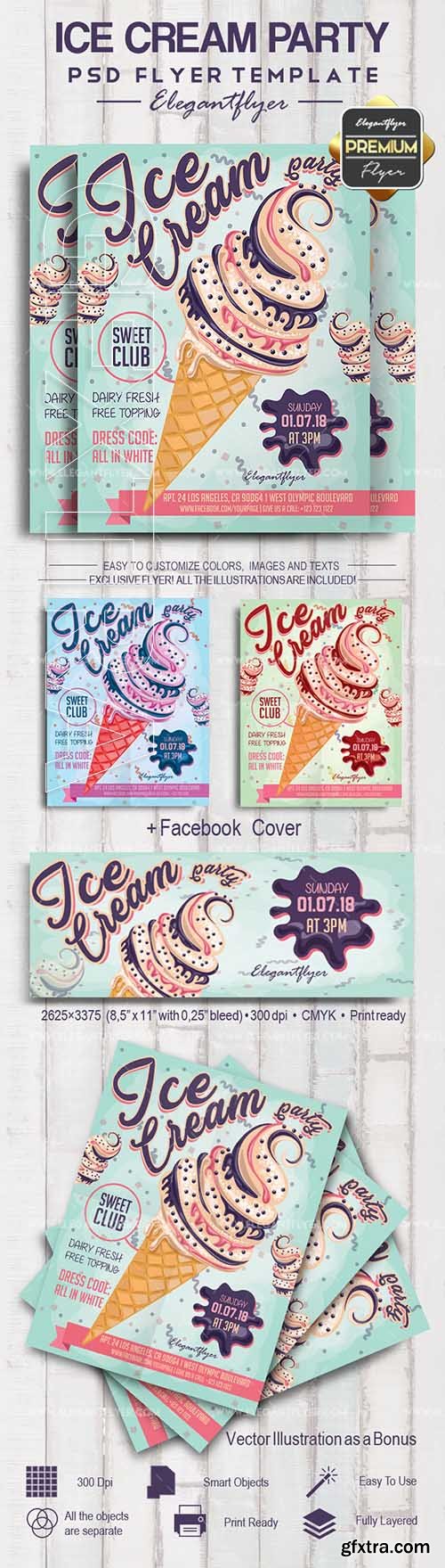 Ice Cream Party – Flyer PSD Template + Facebook Cover