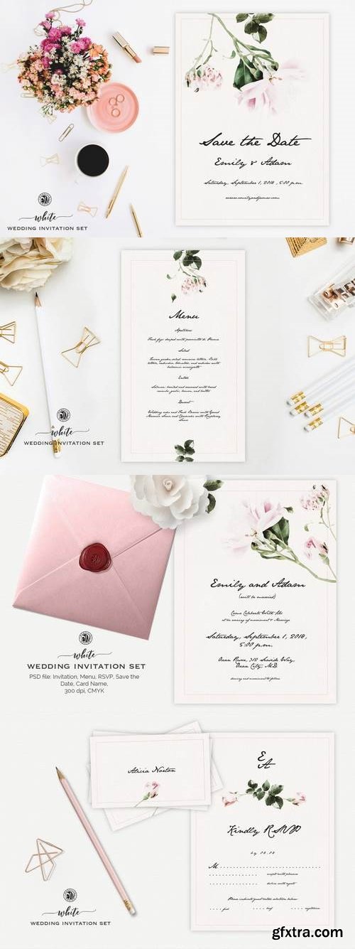 White Wedding Invitation Set