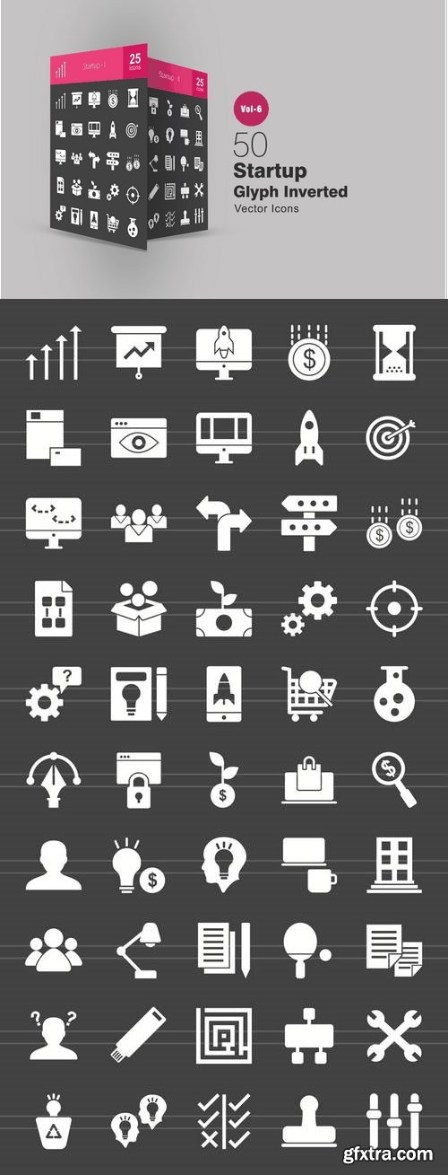 50 Startup Glyph Inverted Icons