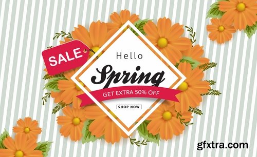 Spring discount flyer banner sale invitation card 25 EPS