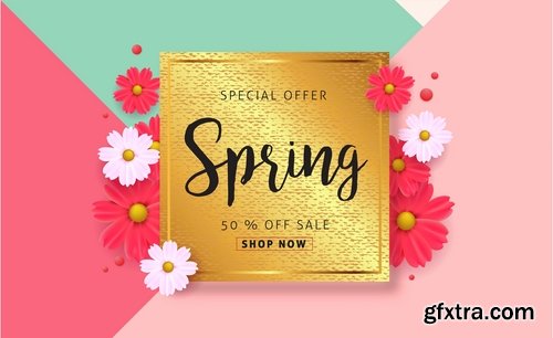 Spring discount flyer banner sale invitation card 25 EPS