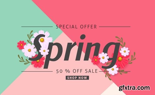 Spring discount flyer banner sale invitation card 25 EPS