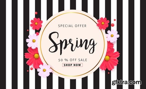 Spring discount flyer banner sale invitation card 25 EPS