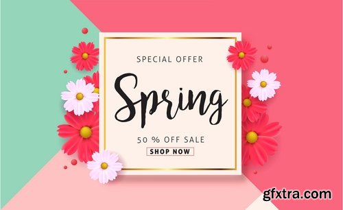 Spring discount flyer banner sale invitation card 25 EPS