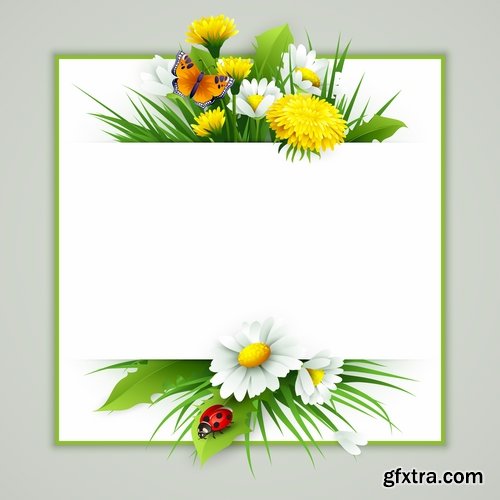 Daisy dandelion tulip flower petal spring flyer banner frame bekraund 25 EPS