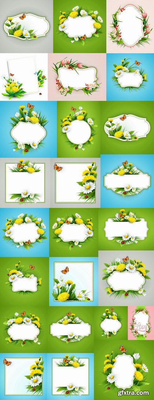 Daisy dandelion tulip flower petal spring flyer banner frame bekraund 25 EPS