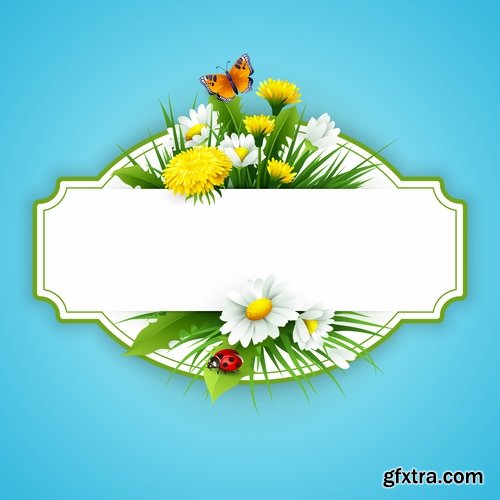 Daisy dandelion tulip flower petal spring flyer banner frame bekraund 25 EPS