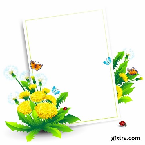 Daisy dandelion tulip flower petal spring flyer banner frame bekraund 25 EPS