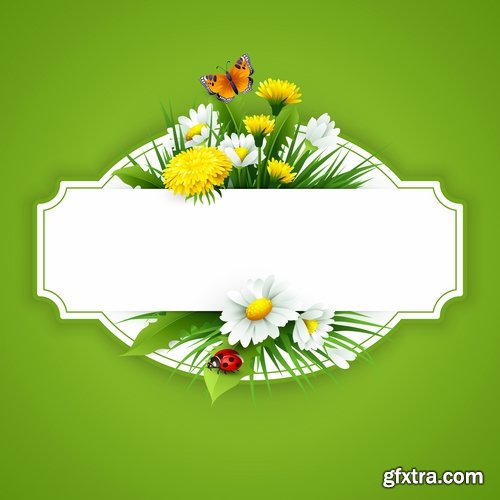 Daisy dandelion tulip flower petal spring flyer banner frame bekraund 25 EPS