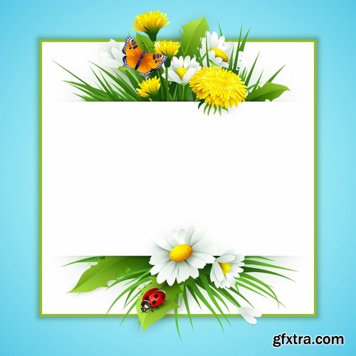 Daisy dandelion tulip flower petal spring flyer banner frame bekraund 25 EPS