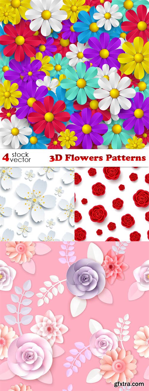 Vectors - 3D Flowers Patterns