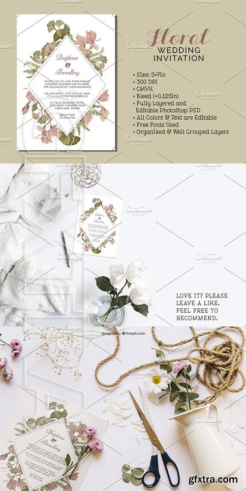 CreativeMarket - Floral Wedding Invitation 2348819