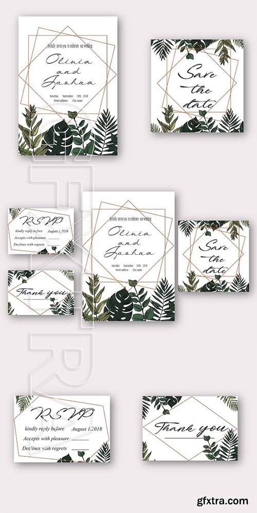 CreativeMarket - Tropical Leaves wedding set 2348492