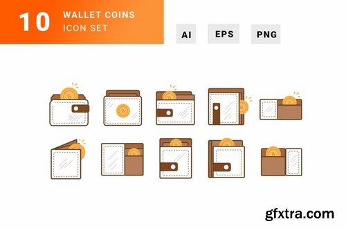 10 Wallet Coins Icon Set