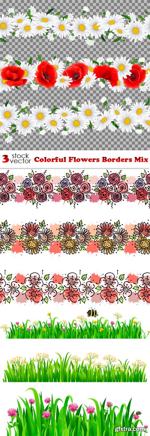 Vectors - Colorful Flowers Borders Mix