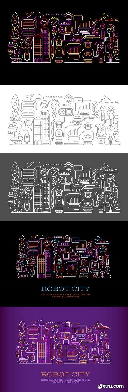 Robot City (5 Options) vector illustration